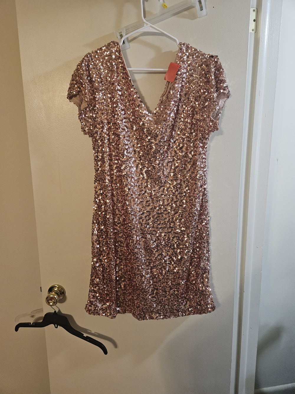 Sequin V-Neck Mini Dress in Rose Gold